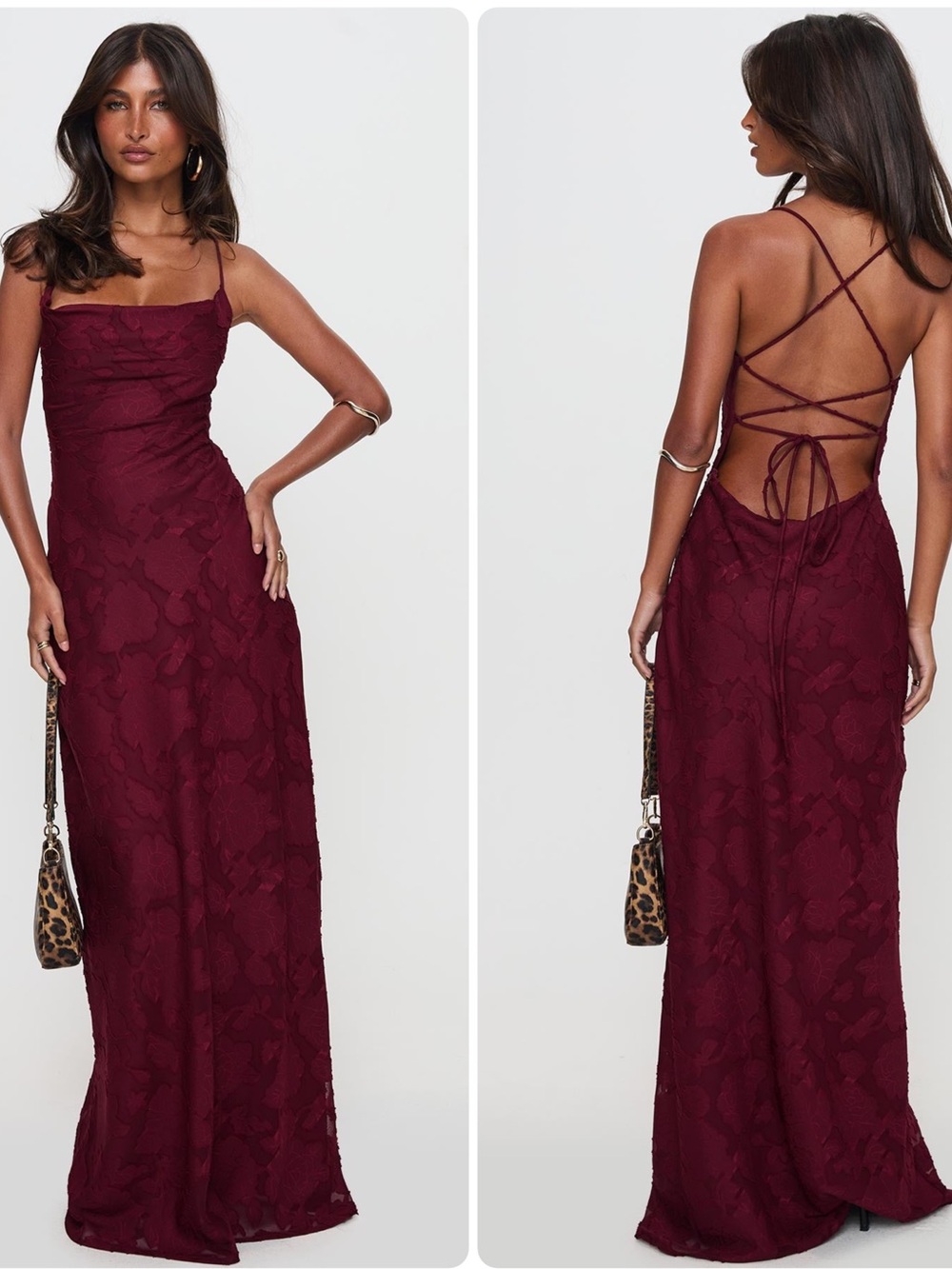 NWT Princess Polly Celena Maxi Dress in Burgundy Burnout Size 6
